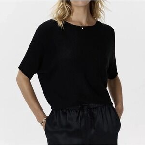 Quince Women Sz XL Lightweight Cotton Cashmere Link-Stitch Dolman Sweater Black